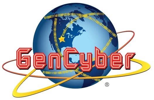The logo shows a stylized dark blue globe, viewed prominently from above North and South America, with yellow binary code “1s” and “0s” spreading across the hemisphere like data streams. In front of the globe is the bold red stylized text “Ge...